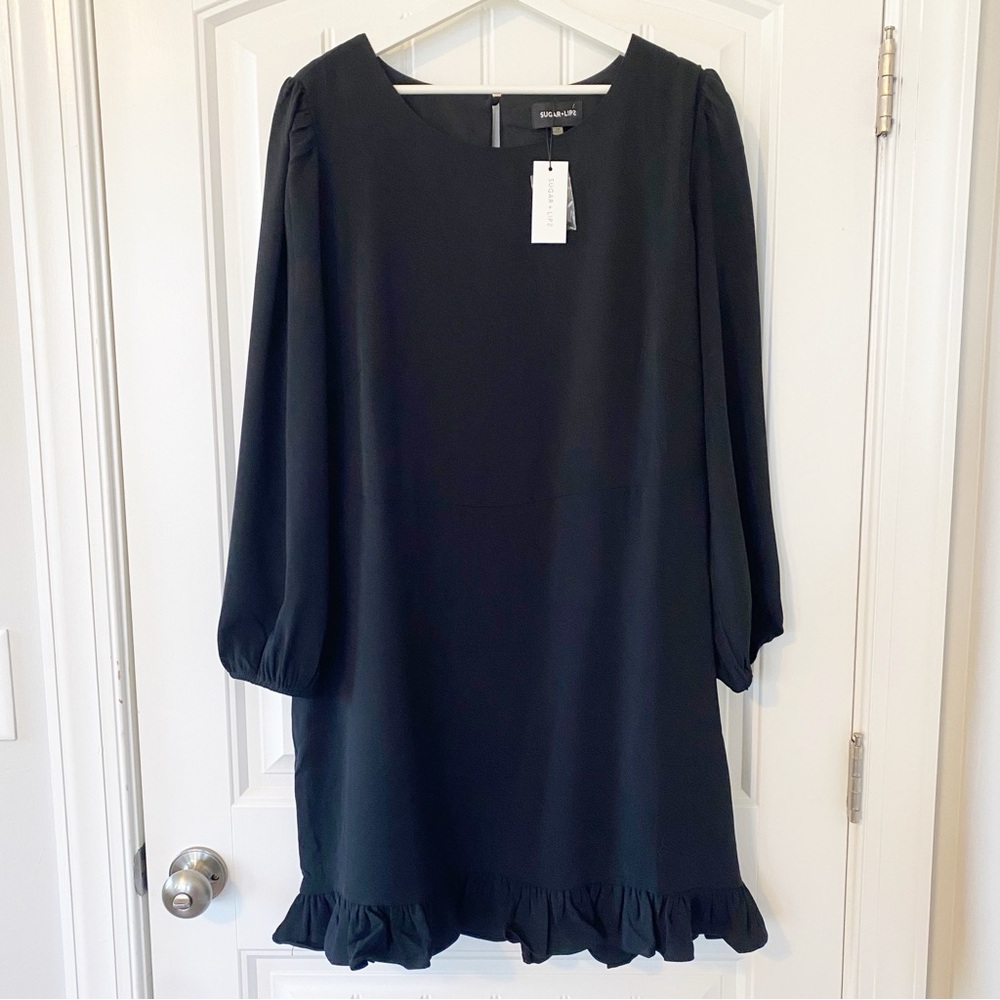 SUGAR LIPS I NWT - Double Take Ruffle Hem Mini Dress, Black